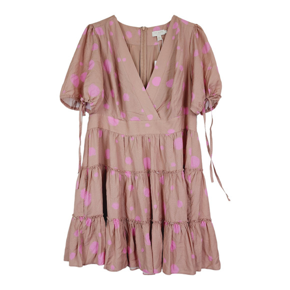 TED BAKER Stefina Dot Print Tiered Ruffle Minidress Size 14 New Pink Fit & Flare - Picture 12 of 14